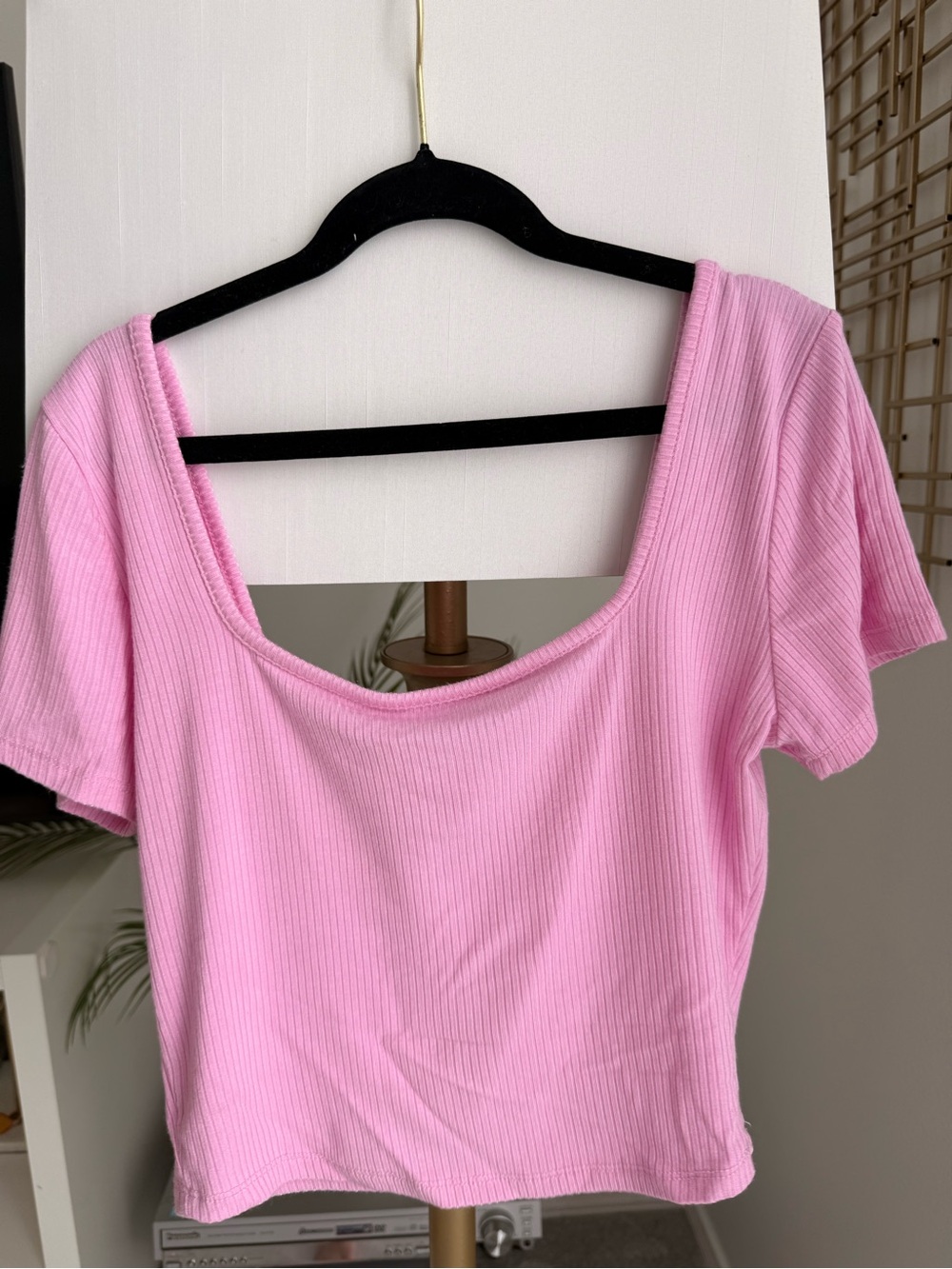 Bozzolo Ribbed Scoop Neck Crop Top - Light Pink